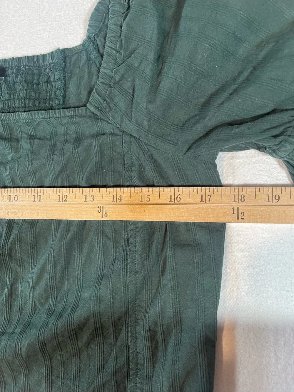 Madewell Dark Green Square Neck Puff Sleeve Crop Blouse